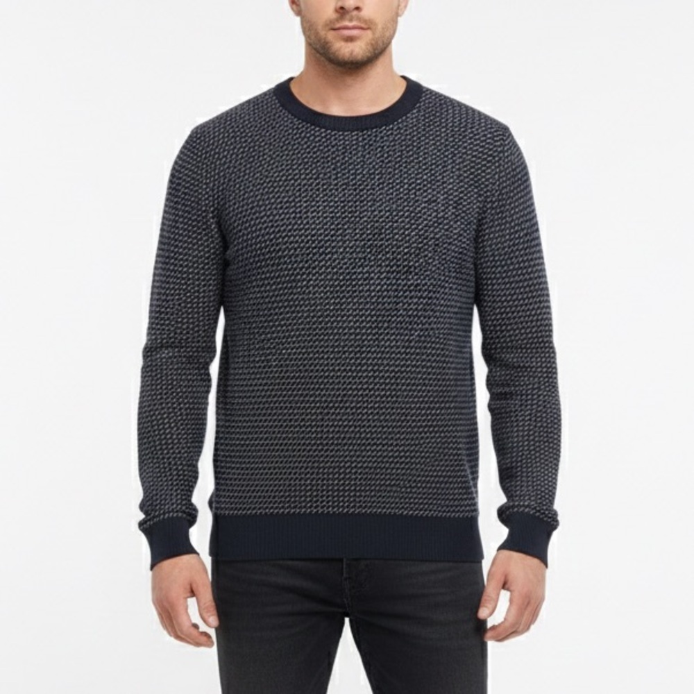 NWT FA Viscose Blend Men's Cozy Yarn Nordic Stitch Blue Sweater Very Soft